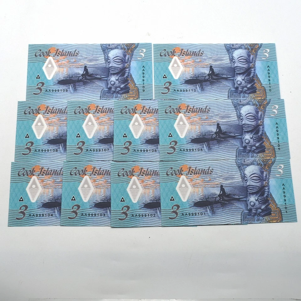 Islas Cook Billetes de 3 Dólares Hoja de 10 Polinesia Billete de Coleccionista UNC Set ¡Nuevo! Foto 1 de 4