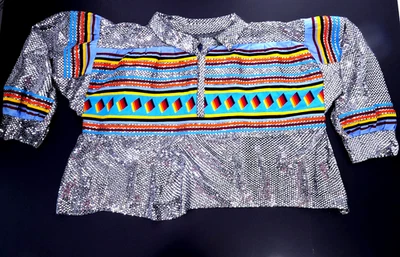 TOP POLO L VINTAGE SEMNILE NATiVE AMERICAN INDiAN HECHO A MANO PATCHWORK LENTEJUELAS Foto 1 de 4