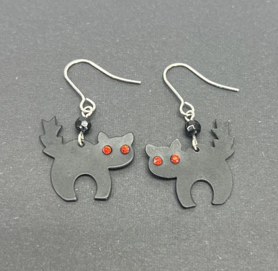 Juego de pendientes colgantes de gato negro ojos naranjas Halloween espeluznante Foto 1 de 4