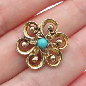 FRANKLIN MINT Sterling Gold Plated Vintage 1980 Turquoise Flower Mini Pendant - Picture 1 of 8