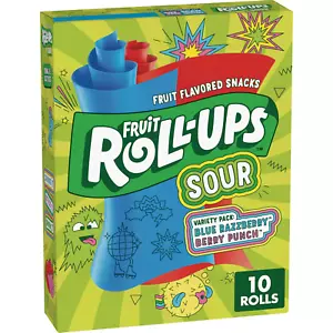 Fruit Roll-Ups Sour Fruit Flavored Snacks, Blue Razzberry & Berry Punch Flavors, - Picture 1 of 4