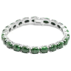 8x6 mm Oval Cut Natural Malachite Gemstone 925 Sterling Silver Tennis Bracelet - Picture 1 of 8