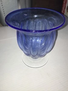 Jarrón de cristal azul cobalto de Murano burbujas controladas vintage ~ PRÍSTINO - Imagen 1 de 6