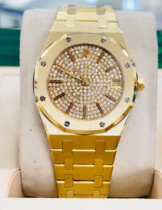 Audemars Piguet Royal Oak 56077BA Yellow Gold Quartz Factory Pave Diamond Dial - Picture 1 of 11