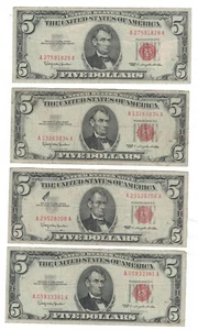 1963 $5 FIVE DOLLARS RED SEAL FR-1536 - Picture 1 of 10