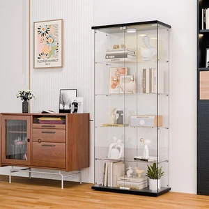 Glass Display Cabinet 5-Shelf 2 Doors W/Light Lock Curio Bookshelf Trophy Case - Picture 1 of 7