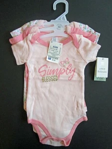 NWT Lot 3 Bodysuits Baby Kiss 6-9m "Simply Blessed" Pink Girl Floral Cotton NEW - Picture 1 of 7