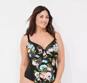 Lane Bryant CACIQUE Black FLORAL Corset Bustier SeXy Bra Size 42DD 40DDD 44D NWT - Picture 1 of 5