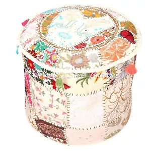 Ethnic Round Pouf Cover Patchwork Embroidered Soft Ottoman Pouffe Bohemian 22" - Picture 1 of 3