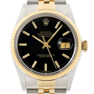 Rolex Mens Datejust Black Dial 18K Gold Steel 2Tone 16013 Jubilee Watch - Picture 1 of 7