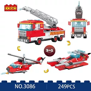 COGO Fire Station Model Building Blocks Truck Helicopter City Educational Toys - Picture 1 of 9