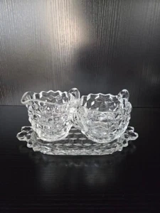 Vintage Fostoria American Clear Glass Cubist Small Tray, Cream and Sugar Set - Picture 1 of 8