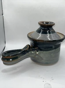 Jus’ Cuz Pottery Covered Bean Soup Pot Bowl Texas Blue Crock With Lid - Picture 1 of 12