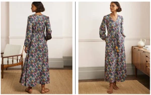 Boden belted jersey maxi dress size 10 petite navy floral EUC - Picture 1 of 4