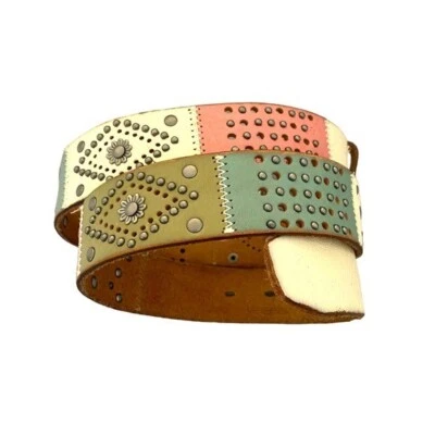 Cinturón de cuero con retazos fósiles floral talla mediana Foto 1 de 4