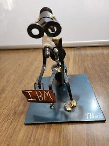 Vintage IBM Art Sculpture Welded Upcycled Scrap Spark Plugs  Signed Dexter Think