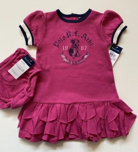 Abito polo Ralph Lauren arricciato maniche corte cane rosa lampone 18 M nuovo con etichette - Foto 1 di 2