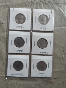 Coins 6 Quarters In Holders 1973 D, 1974, 1979 , 1980 D, Bicentennial,2001 D. - Picture 1 of 10