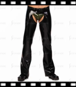 Pantalones rectos de látex para hombre orificio abierto corte cintura cierre a presión personalizado E49 - Imagen 1 de 6