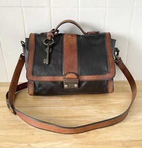FOSSIL ( Vintage Reissue ) Womens Messenger Crossbody Black & Brown Leather Bag. - Picture 1 of 6