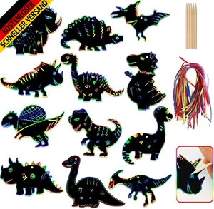 12 Stück Dinosaurier Kratzbilder Für Kinder,Tier Kratzpapier Scratch Art Mit Hol - Bild 1 von 5