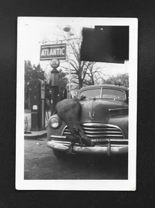 1930's Atlantic Service Station Original Photo w/Automobile & Hunter's Deer Kill - Picture 1 of 1