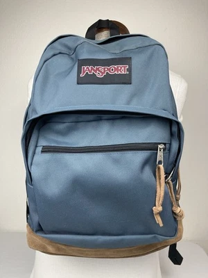 JANSPORT 右包 背包 绒面革 底部 蓝色 JS00TYP7 学校包 VGC! — 第 1/4 张图片