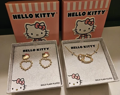 New Gift Boxed Sanrio Hello Kitty Necklace & Earrings Matching Set Gold Plated  - Image 1 of 4