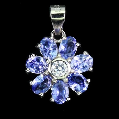 Colgante de plata de ley 925 ovalado tanzanita 4x3 mm flor piedras preciosas naturales joyería Foto 1 de 4