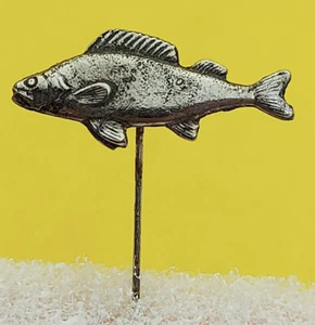 Fish vintage badge, pin, lapel, metal silver tone badge Trout Fishing Fisherman - Picture 1 of 2
