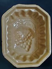 Antique Yellow ware Pottery octagon Food Mold Grapes, leaves, stem  9" Long