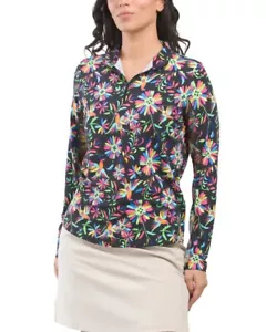 NEW IBKUL TENNIS GOLF LONG SLEEVE ZIP MOCK NECK, ESTELA BLACK MULTI, SIZE: XL - Picture 1 of 2