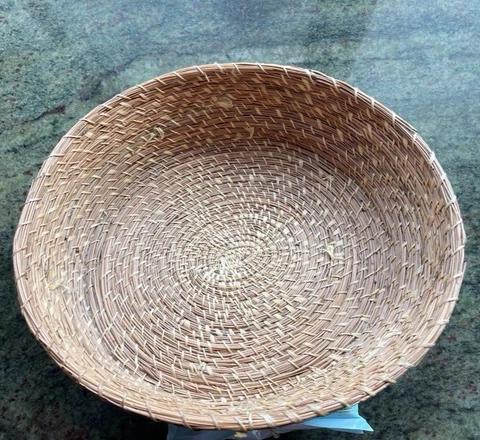 Vintage Hand Crafted Woven Pine Needle Basket Larger size FOLK ART Cover
