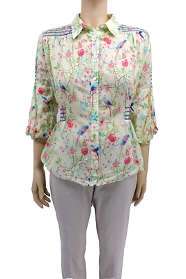 Camisa Blusa Top Matthew Williamson para H&M 100% Algodón Talla 34 EE. UU. 4 Pájaro Floral Foto 1 de 4