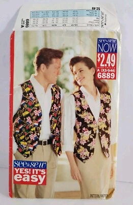 See & Sew Easy sewing pattern 6889 mens womens unisex 1993 Butterick - Image 1 of 3