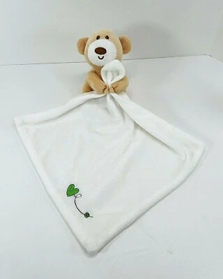 Manta Crema Oso Marrón Botón Corazón Verde Peluche Manta Seguridad Bebé Foto 1 de 2