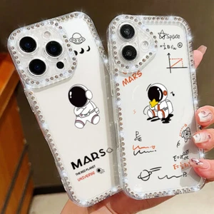 Case For iPhone 16E 16 Pro Max 15 14 13 12 11 Astronauts Clear Diamond TPU Cover - Picture 1 of 21