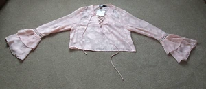 Misguided Womens Flouncy Sleeve Pink Blouse with Ties.Size 14. 40"Bust x 20"Long - Picture 1 of 4