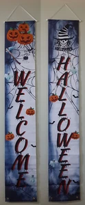 Set of 2 "Welcome" "Halloween" Banner Porch Sign Decoration - Picture 1 of 3