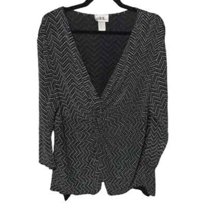 J.B.S. Black and White Women's Top sparkle chevron vintage size 4x Made in USA - Picture 1 of 5