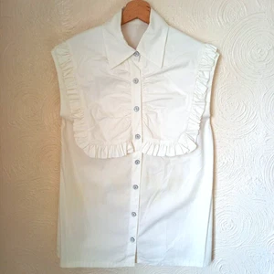 Quality Women's White Crisp Cotton Bib Front Sleeveless Shirt Top UK 12 Nautical - Imagen 1 de 7