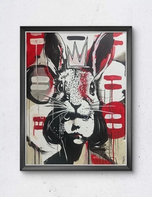 Arte Faris: Cabeza de conejo = rojo: 16x20: neoexpresionismo obra de arte original sobre lienzo Foto 1 de 4