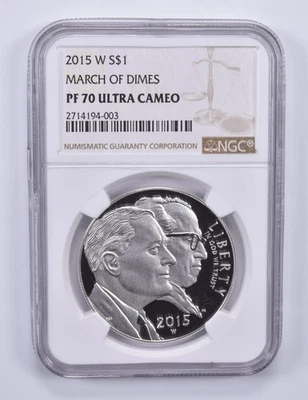 2015-W March Of Dimes Commemorative Dollar PF70 UCAM NGC Brown Label *2544 - Image 1 of 4