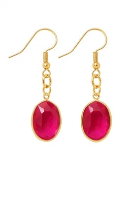 ✨ Pendientes colgantes de piedras preciosas ovaladas rosa rubí - Color dorado ✨ Regalo - Mujer -  Foto 1 de 2