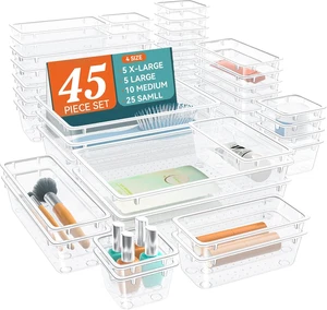 45 STCK. Klar Kunststoff Schublade Organizer Set, 4 Größen Vielseitig Bad und Waschtisch - Bild 1 von 12