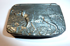 Antique  Pewter  Snuff box with Dog Hunting Scene lid by EDWIN BLYDE EST 1798