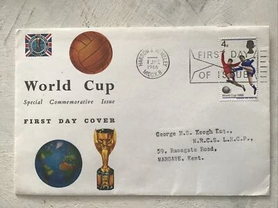 GB QEII 1966 World Cup 4d Connoisseur FDC Harrow & Wembley Slogan Cat£150+ - Image 1 of 2