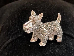 Vintage Silver Tone Marcasite Scottie Dog Scottish Terrier Pin Brooch 1 1/4" - Picture 1 of 4