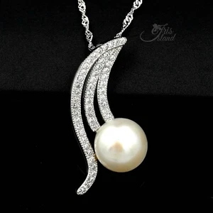 Elegant Women Freshwater Pearl Sterling Silver Pendant Chain Necklace 03569 Gift - Picture 1 of 5