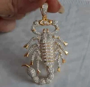 4Ct Round Cut Real Moissanite Customize Scorpion Pendant 14K Yellow Gold Plated - Picture 1 of 7
